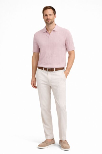 Różowe Dzianinowe Polo z Jedwabiem Paulo