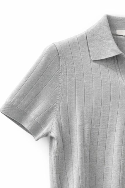 Szare Dzianinowe Polo z Jedwabiem Paulo