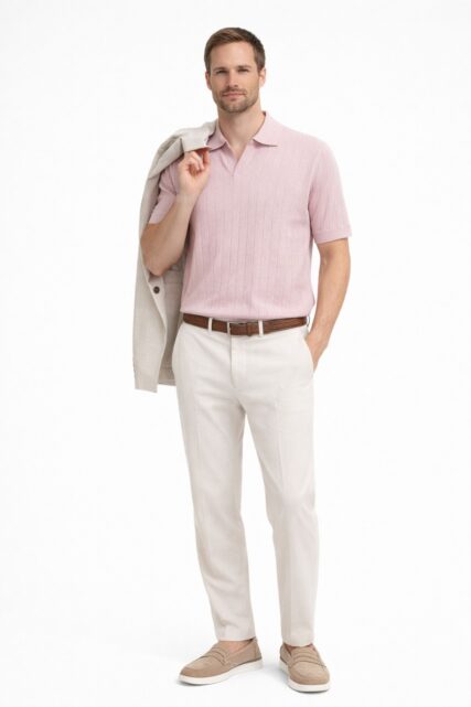 Różowe Dzianinowe Polo z Jedwabiem Paulo