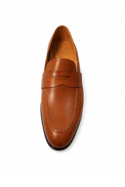 Skórzane Loafersy w Kolorze Camelowym Paulo