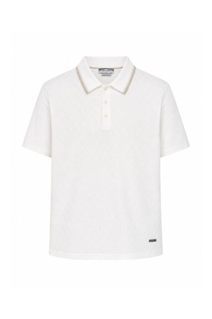 Białe Dzianinowe Polo w Romby Pierre Cardin