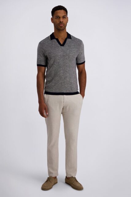 Granatowo-Biała Koszulka Polo V-neck Pierre Cardin