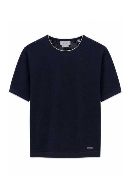 Granatowy T-shirt ze Strukturą Pierre Cardin