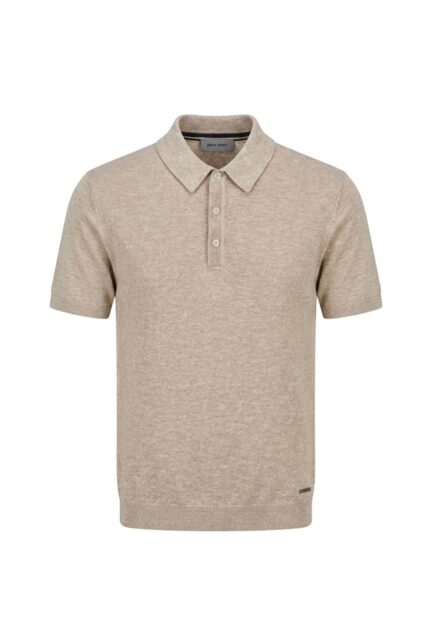 Dzianinowe Polo z Lnem Beżowe Pierre Cardin