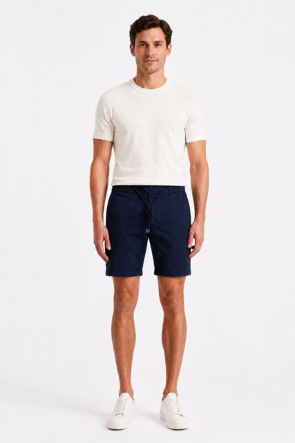 Granatowe Szorty Chino z Bawełny Pierre Cardin