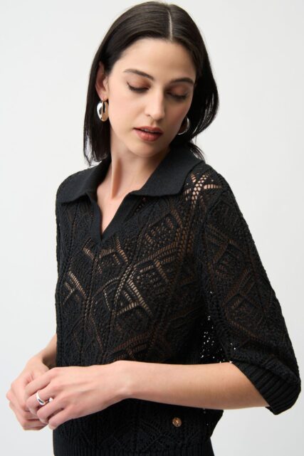 Czarny Ażurowy Sweter Joseph Ribkoff