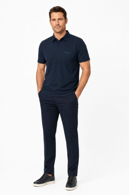 Granatowe Polo w Kratkę Pierre Cardin