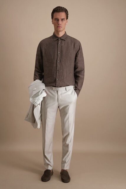 Spodnie Garniturowe Massa Beżowo-Szare Baldessarini