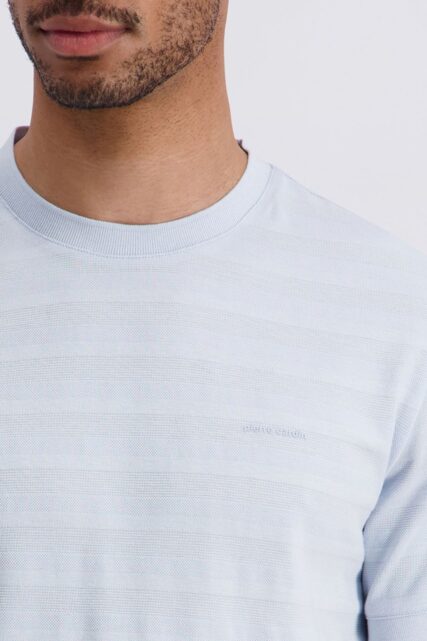 Jasnoniebieski T-shirt ze Strukturą Pierre Cardin