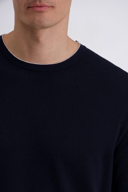 Granatowy T-shirt ze Strukturą Pierre Cardin