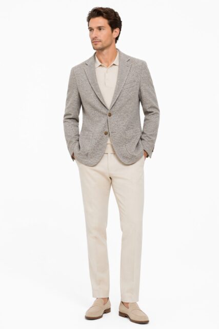 Beżowa Marynarka z Jerseyu Pierre Cardin