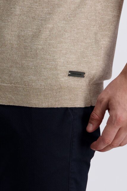 Dzianinowe Polo z Lnem Beżowe Pierre Cardin