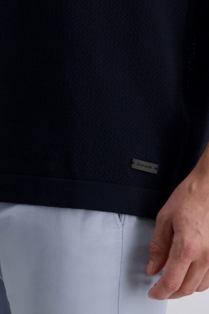 Granatowy T-shirt ze Strukturą Pierre Cardin