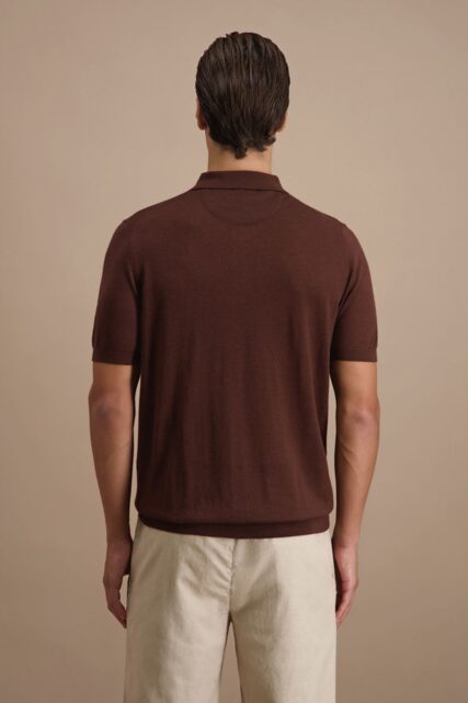 Brązowe Dzianinowe Polo z Wełny i Jedwabiu Baldessarini