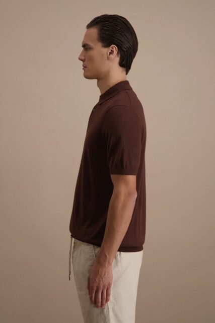 Brązowe Dzianinowe Polo z Wełny i Jedwabiu Baldessarini