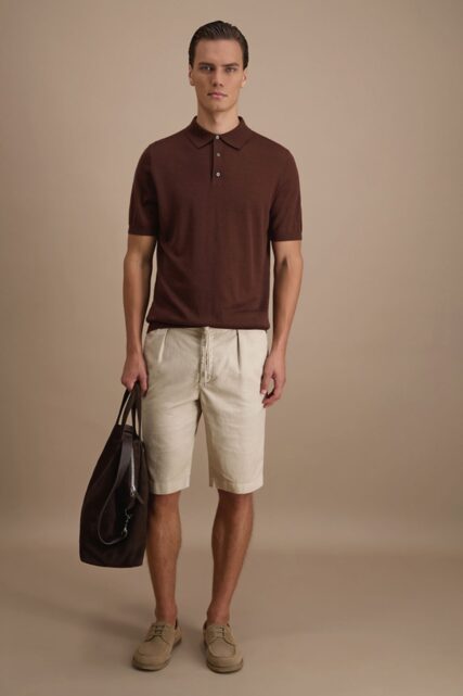 Brązowe Dzianinowe Polo z Wełny i Jedwabiu Baldessarini