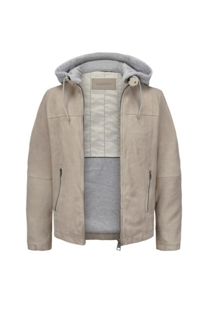 Beżowa Kurtka z Welurowej Skóry Rivoli Milestone