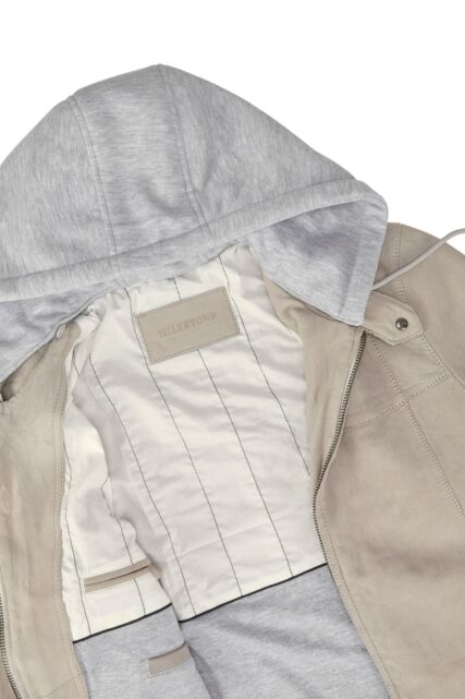 Beżowa Kurtka z Welurowej Skóry Rivoli Milestone