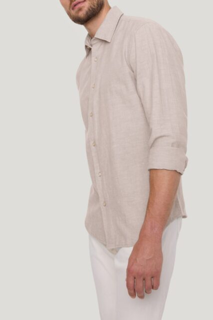 Beżowa Koszula z Lnem Pierre Cardin