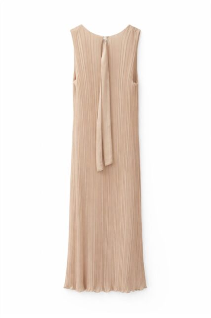 Beżowa Plisowana Sukienka Maxi Kaos
