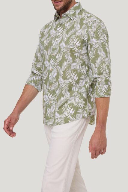 Zielona Koszula z Lnem Roślinny Print Pierre Cardin