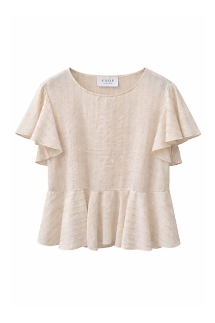 Beżowa Bluzka z Falbaną Kaos