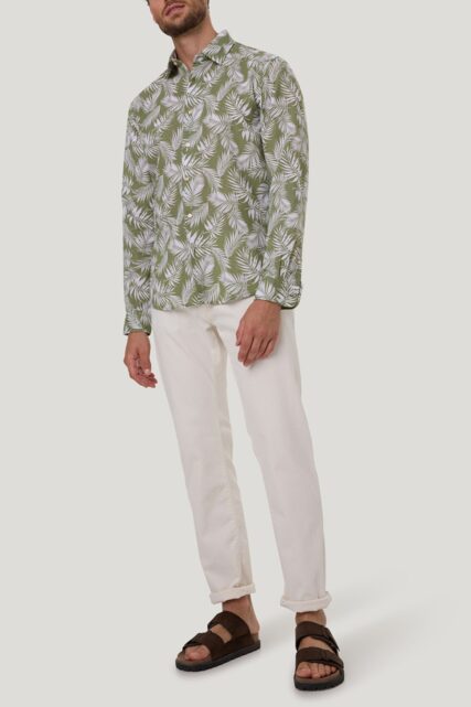Zielona Koszula z Lnem Roślinny Print Pierre Cardin
