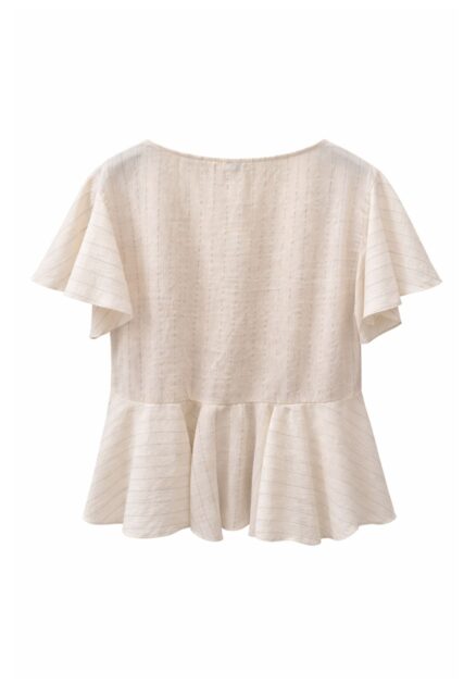 Beżowa Bluzka z Falbaną Kaos