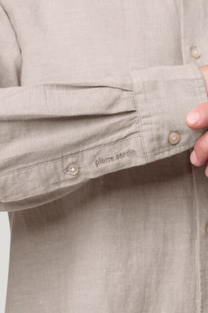 Beżowa Koszula z Lnem Pierre Cardin