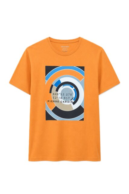 Pomarańczowy T-shirt z Nadrukiem Pierre Cardin