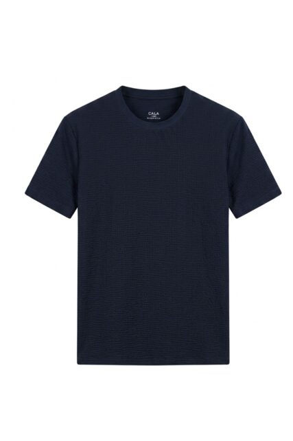 Granatowy T-shirt z Fakturą Seersucker CALA