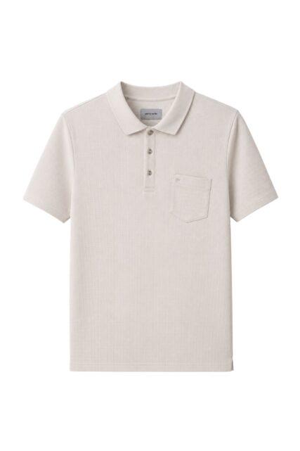 Beżowe Polo ze Wzorem w Kratkę Pierre Cardin