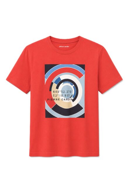 Czerwony T-shirt z Nadrukiem Pierre Cardin