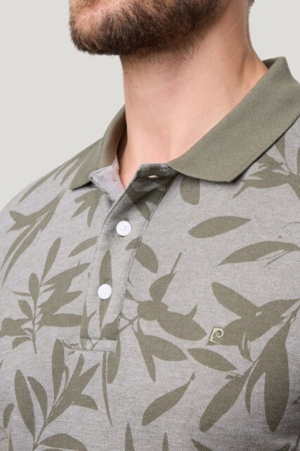 Oliwkowe Polo z Roślinnym Wzorem Pierre Cardin