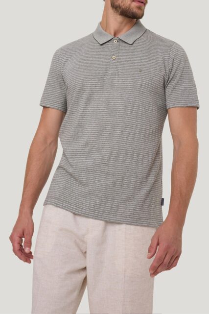 Koszulka Polo z Lnem Oliwkowo-Biała Pierre Cardin