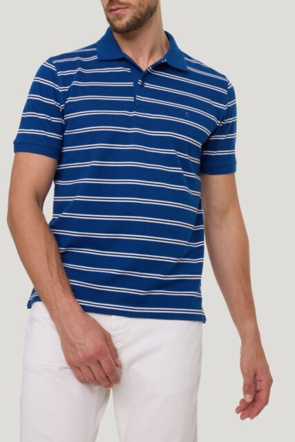 Niebieskie Polo z Jerseyu w Paski Pierre Cardin