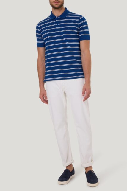 Niebieskie Polo z Jerseyu w Paski Pierre Cardin