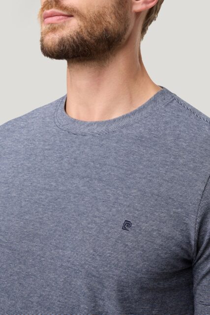 Bawełniany Granatowy T-shirt w Prążek Pierre Cardin