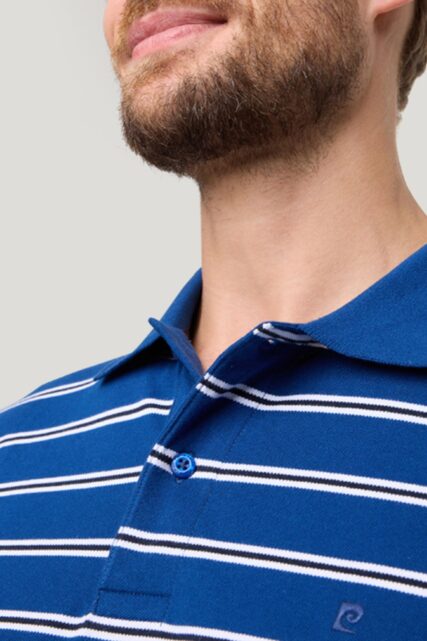 Niebieskie Polo z Jerseyu w Paski Pierre Cardin